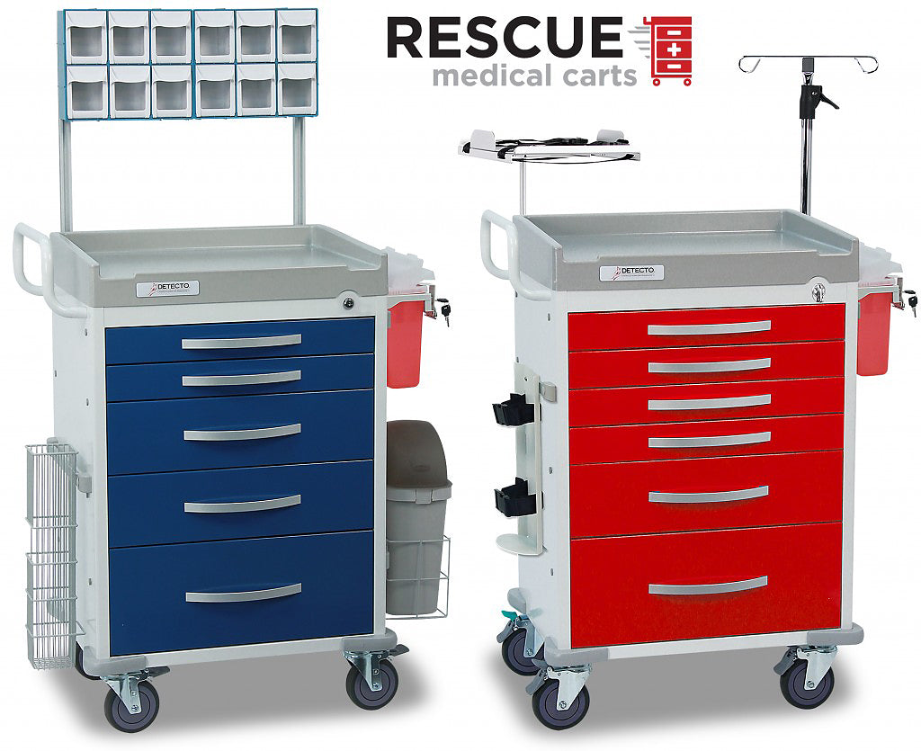 DETECTO Rescue Series Anesthesiology Medical Cart, 5 Blue Drawers