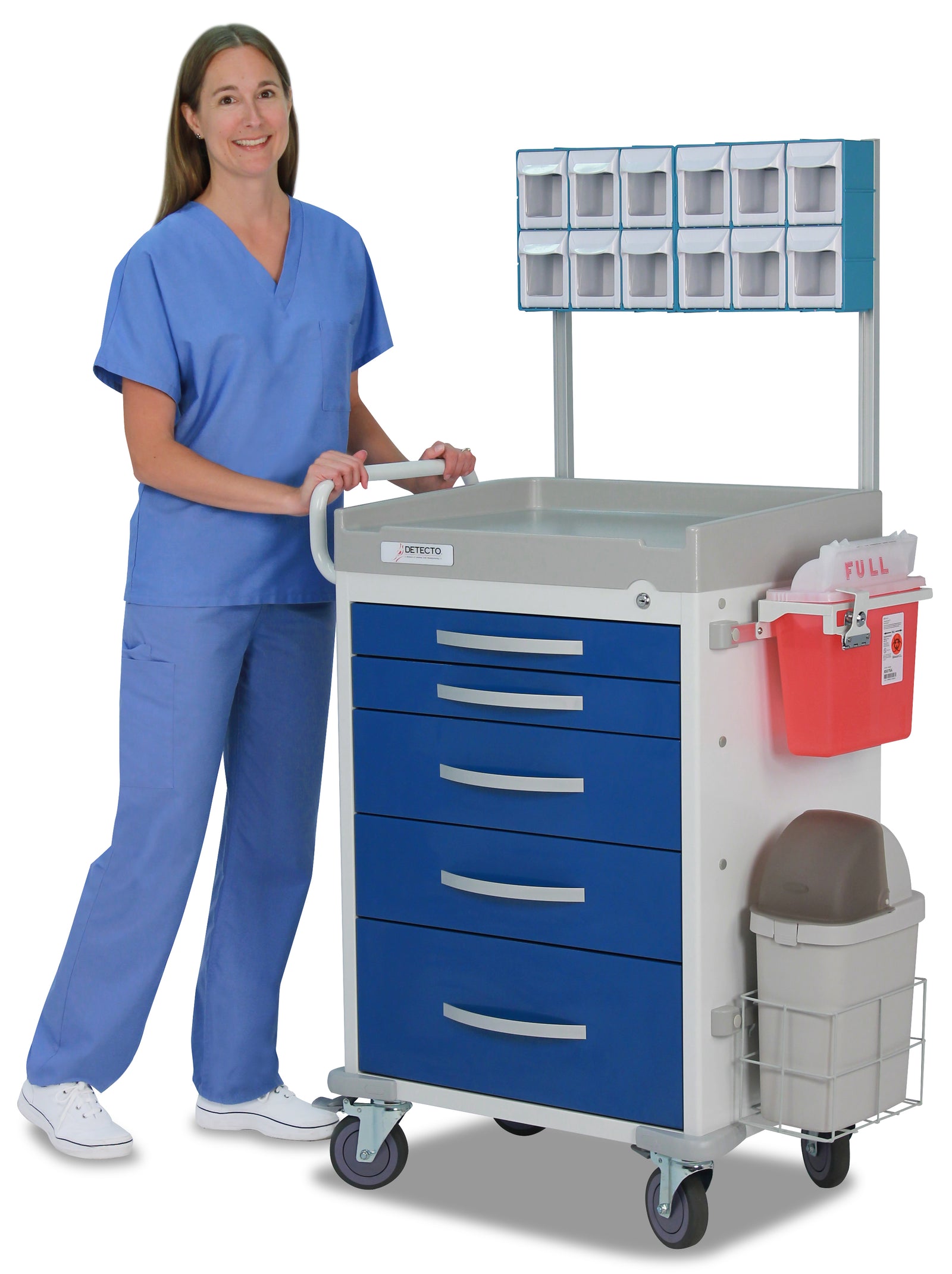 DETECTO Rescue Series ER Medical Cart, 5 Red Drawers