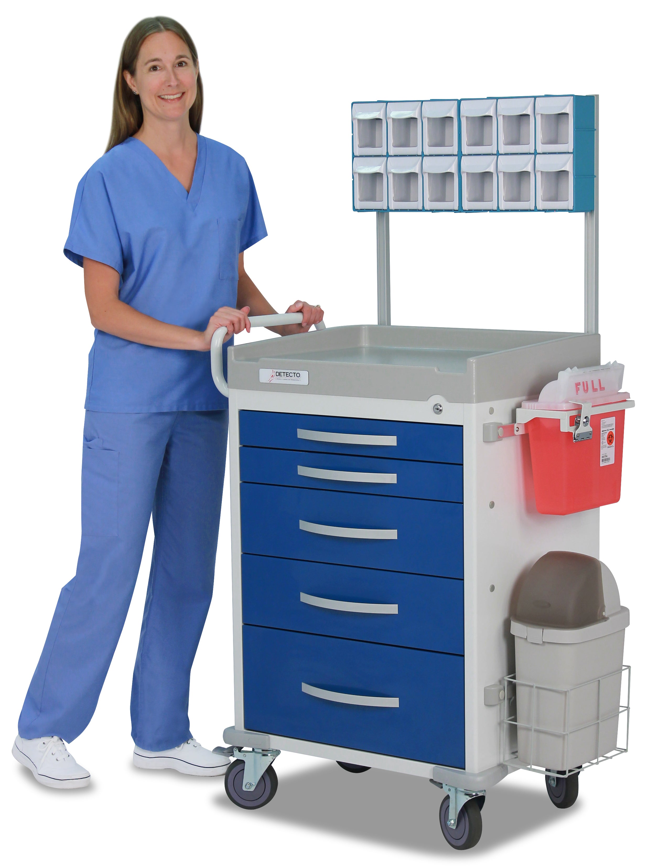 DETECTO Rescue Series Anesthesiology Medical Cart, 5 Blue Drawers