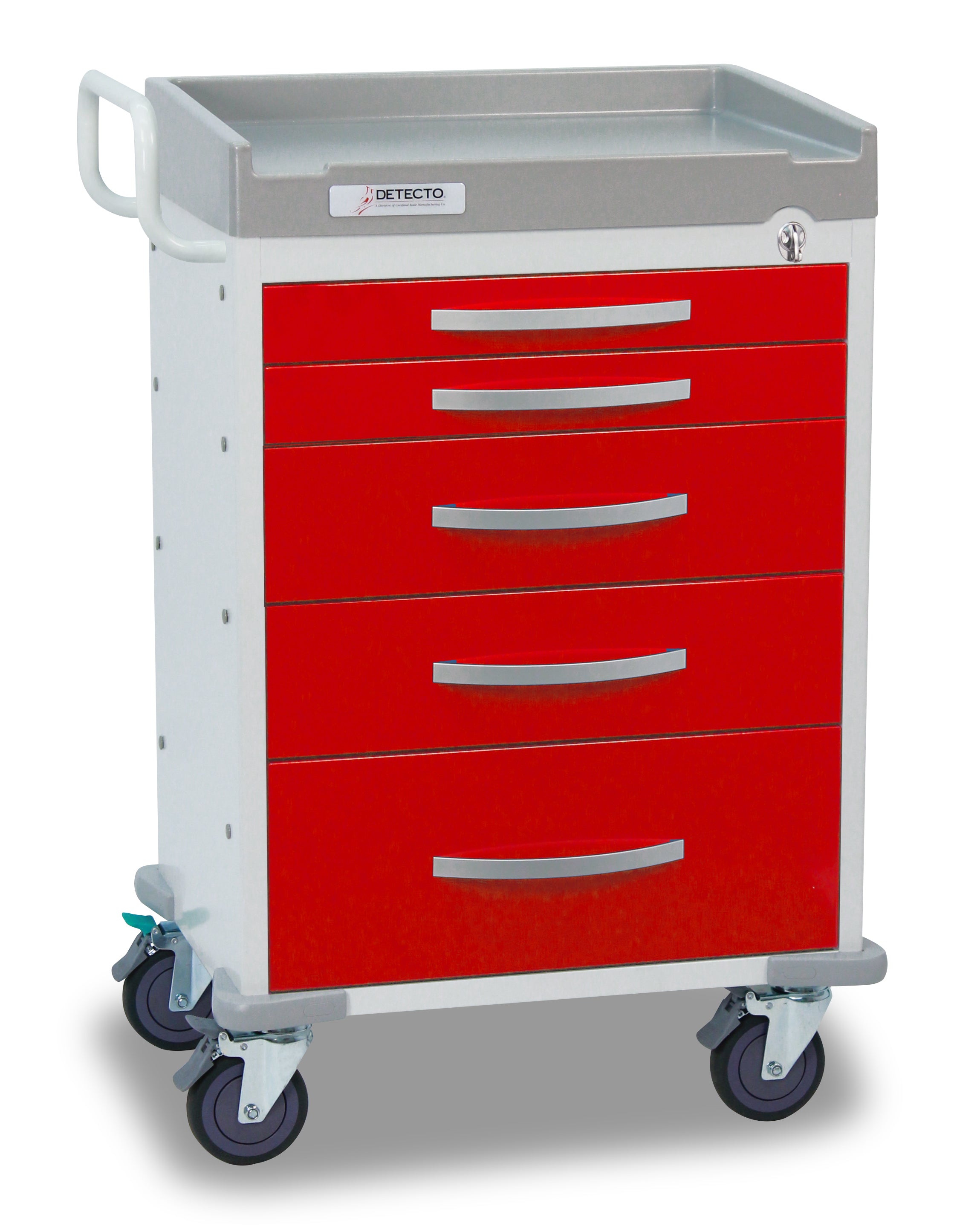 DETECTO Rescue Series ER Medical Cart, 5 Red Drawers