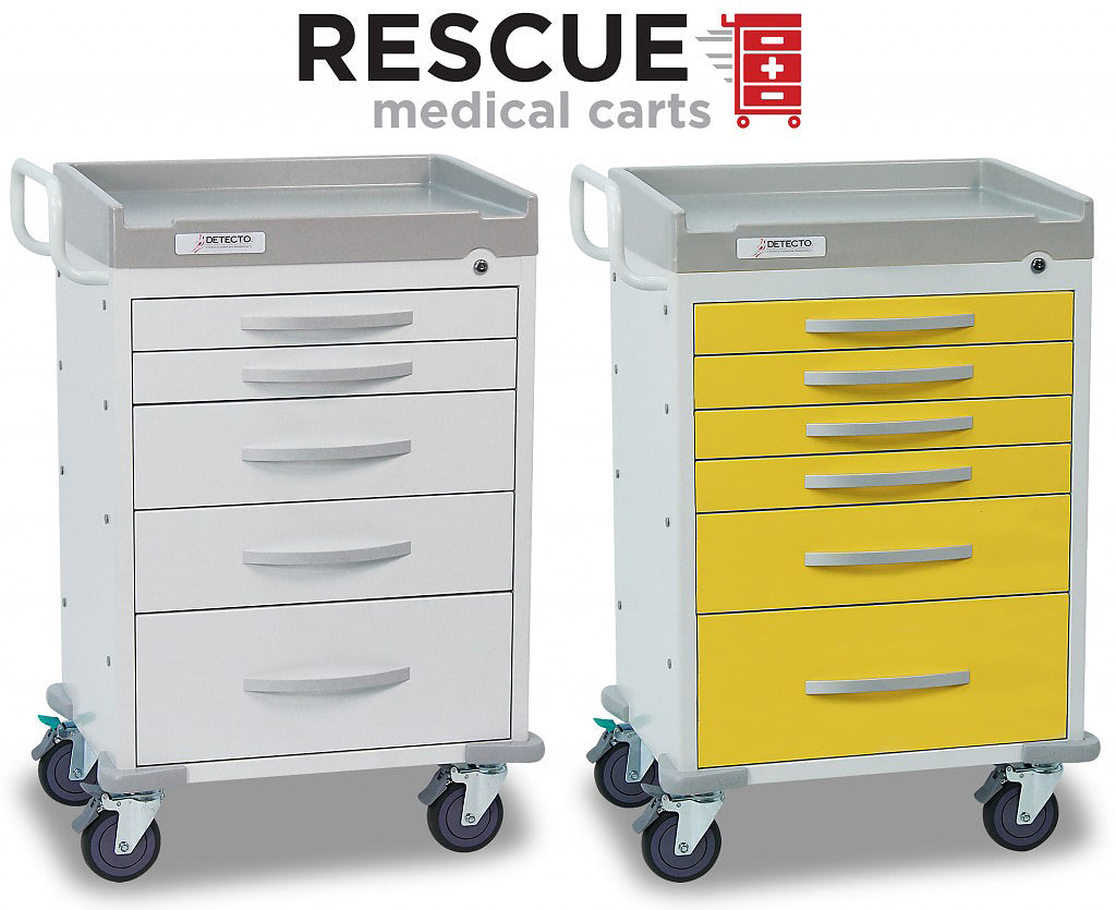 DETECTO Rescue Series ER Medical Cart, 5 Red Drawers