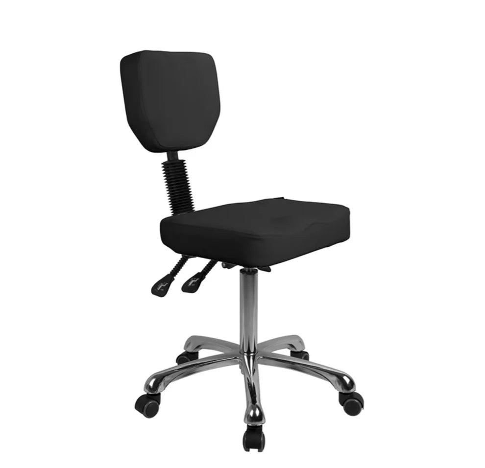 SilverFox Contoured Rolling Stool with Back Support