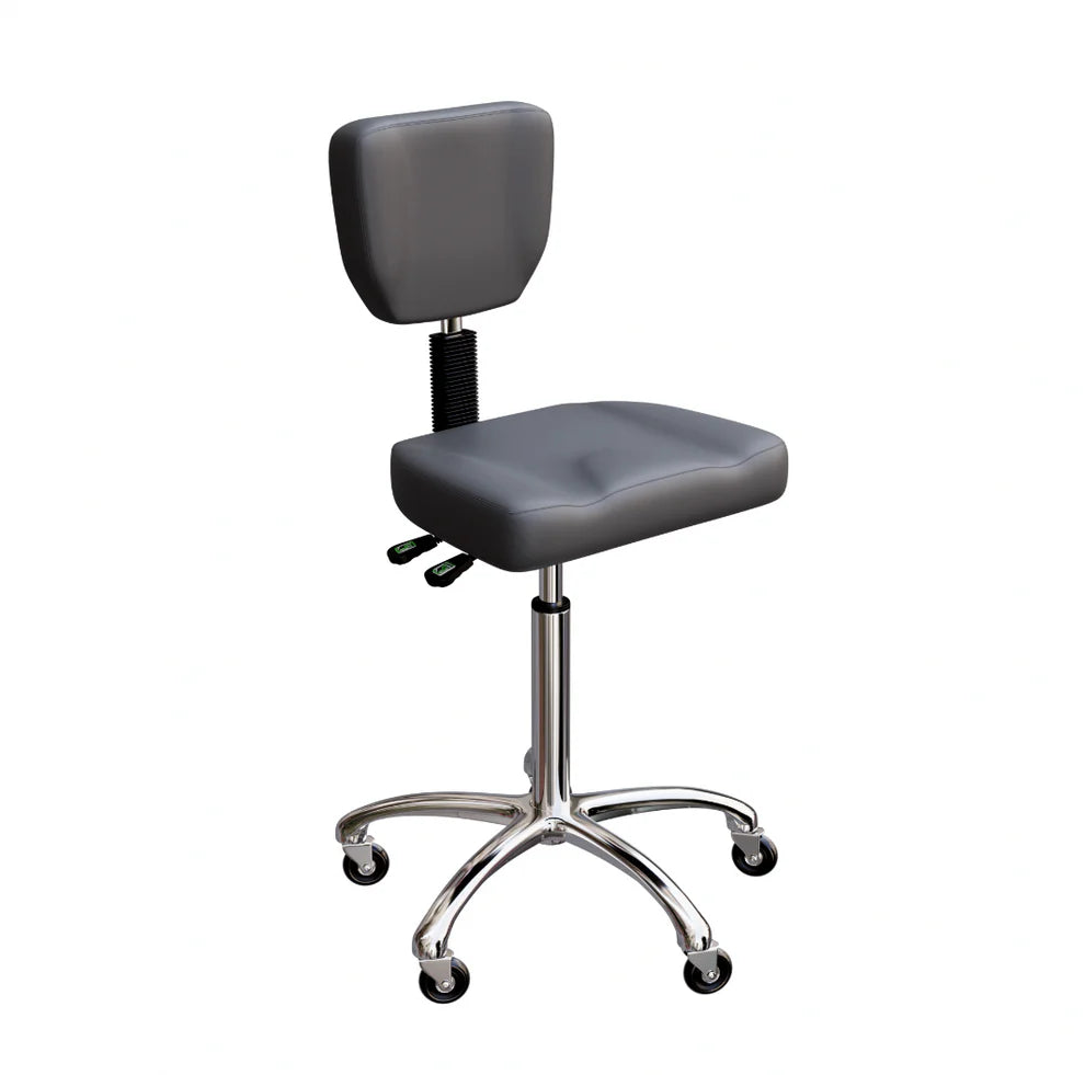 SilverFox Contoured Rolling Stool with Back Support