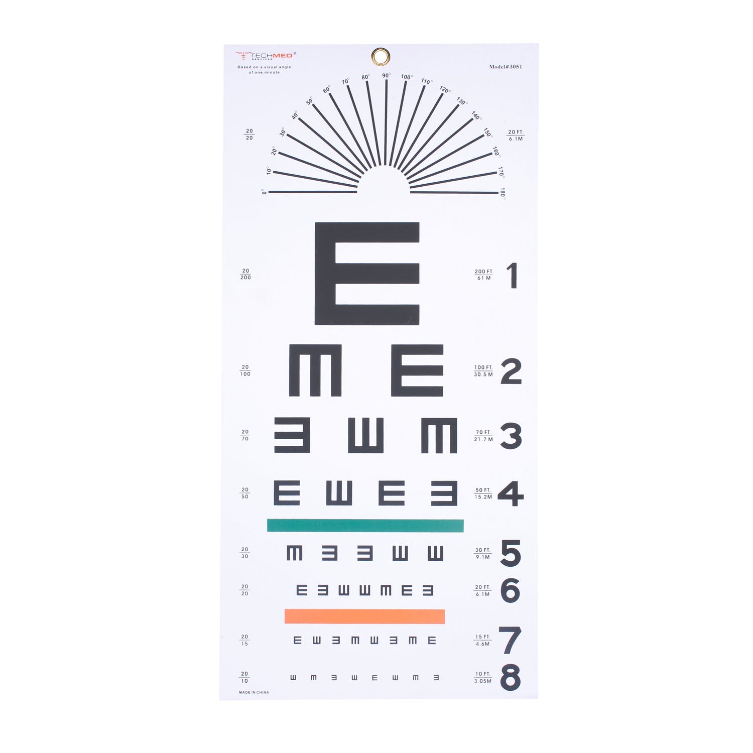 Dukal Eye Test Chart, Tumbling E, 22 x 11", Kindergarten
