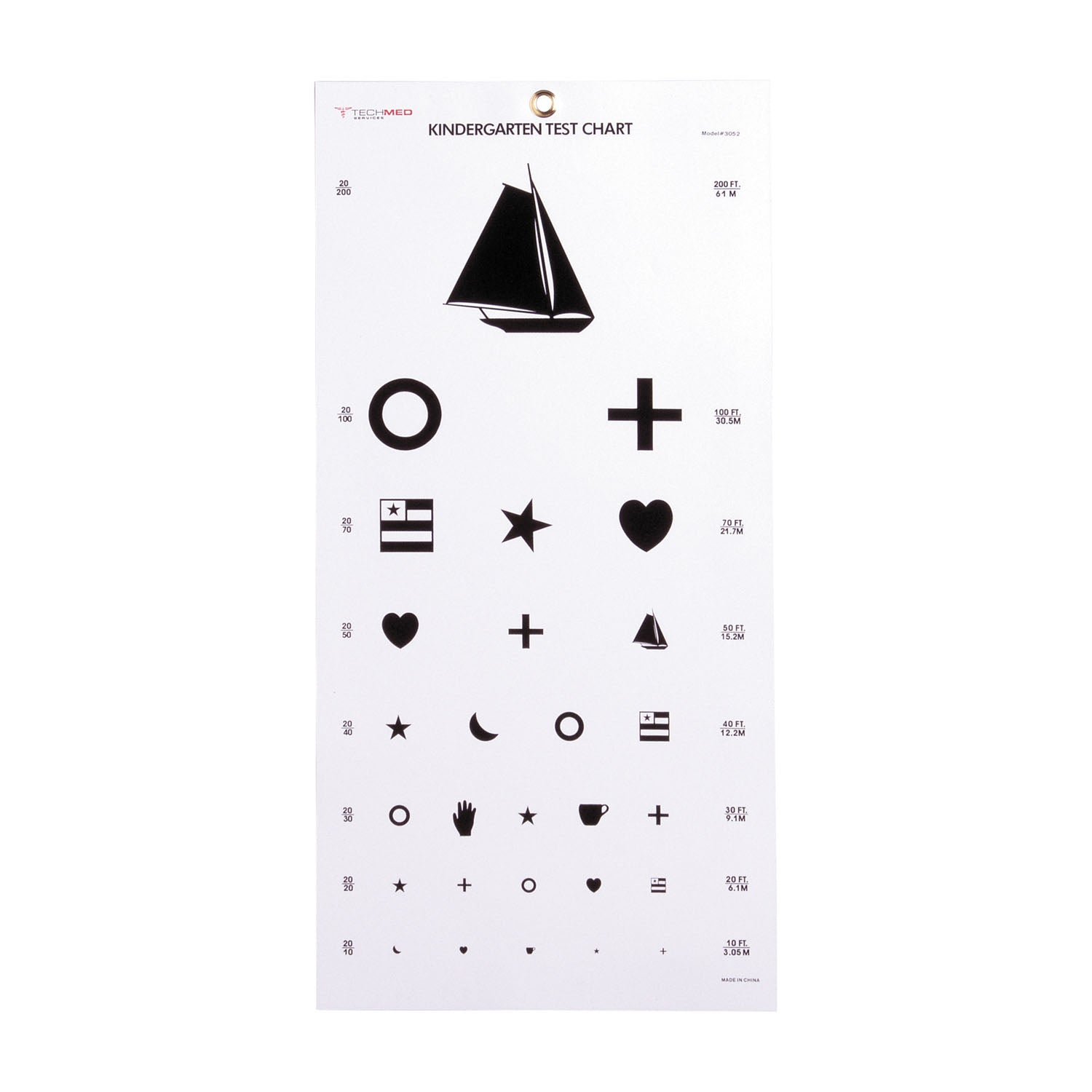 Dukal Kindergarten Eye Chart 20 ft, Non-Reflective Matte Finish, 22 x 11"