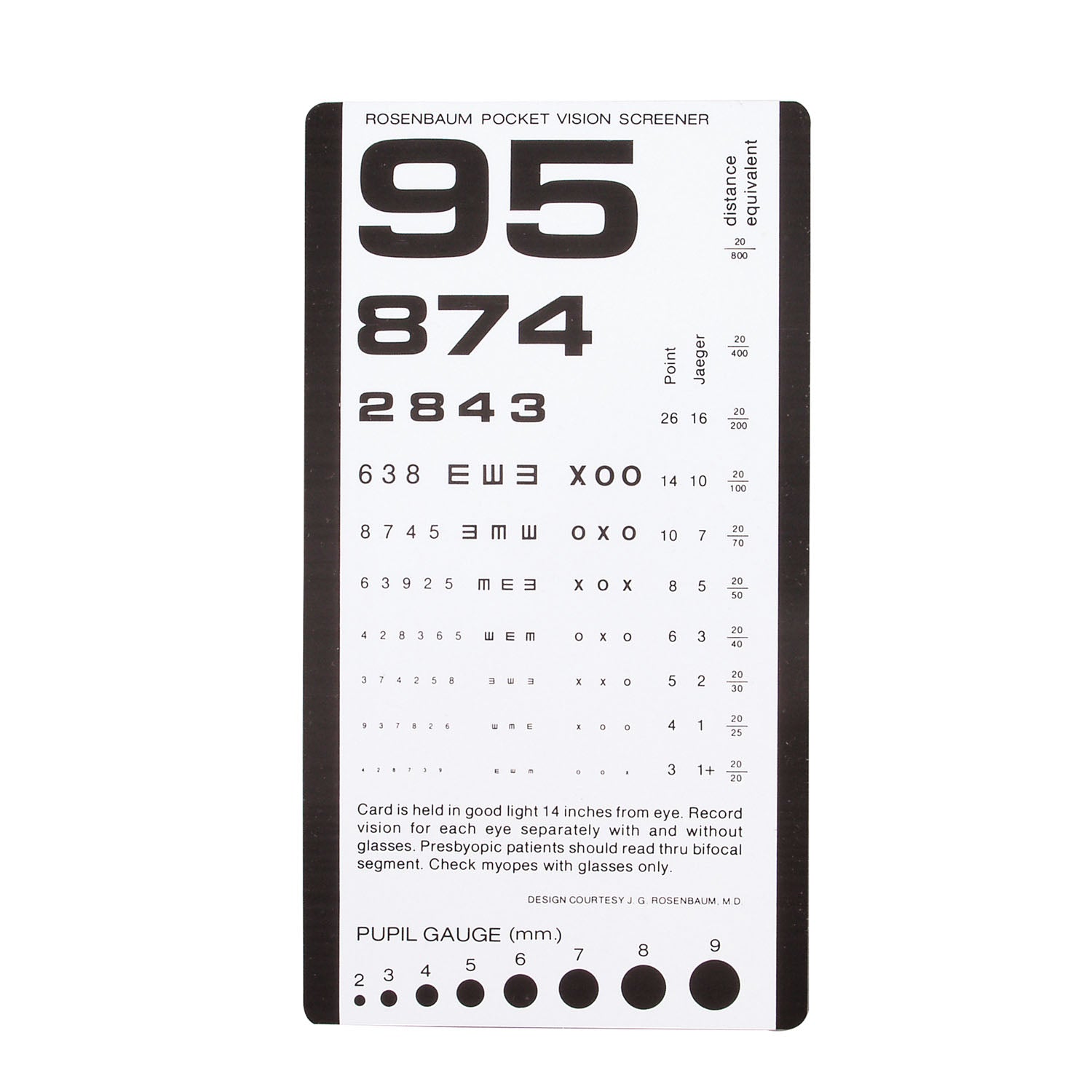 Dukal Pocket Eye Chart, Use at 14, Provides 20/800 Distance, Laminated Plastic, 6½" x 3½"