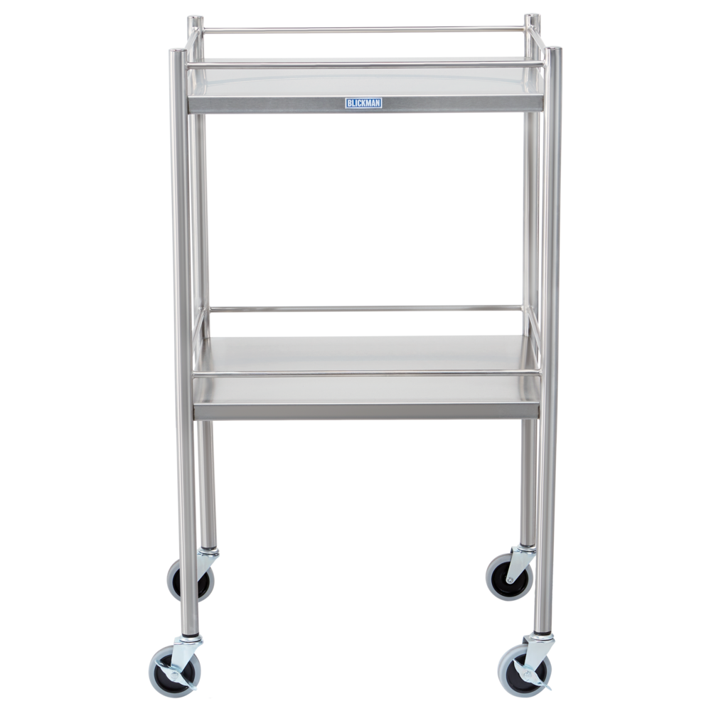 Blickman 7852SS Allen Stainless Steel Medical Utility Table, 2 Shelves with Guardrails, No Drawers | QuinceMedical.com