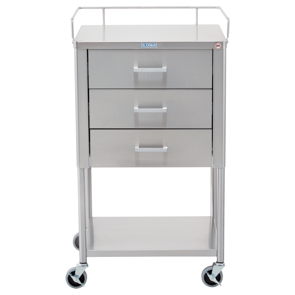 Blickman 7857SS Saturn Stainless Steel Medical Utility Table with 3 Drawers, 20"W x 16"D | QuinceMedical.com