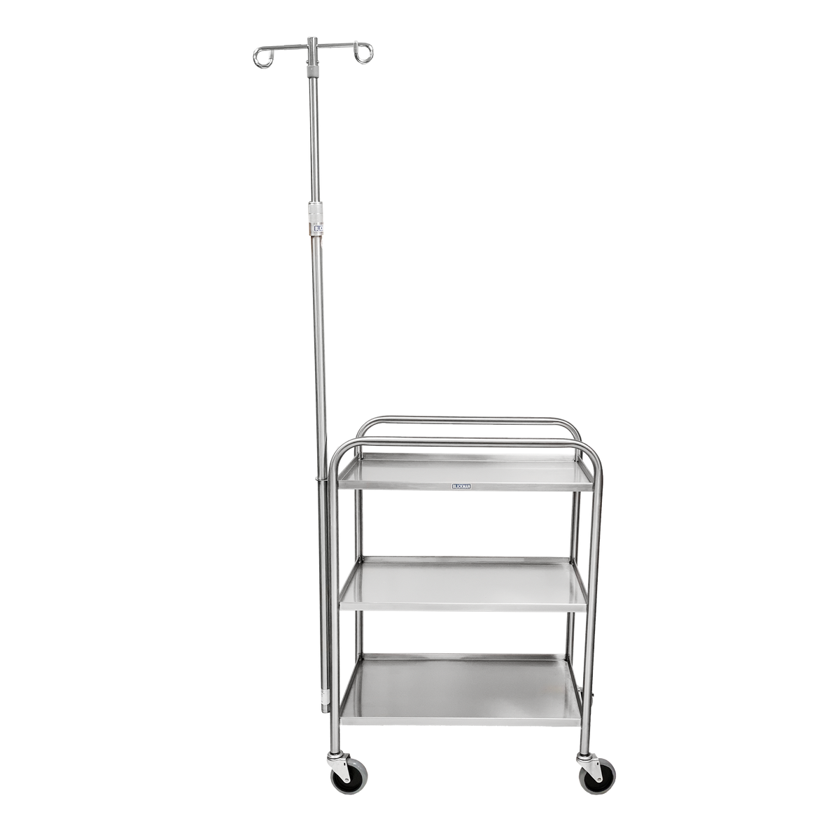 Blickman 7535SS-IV Medium Duty Stainless Steel Utility Cart with Side Rails and IV Pole | QuinceMedical.com