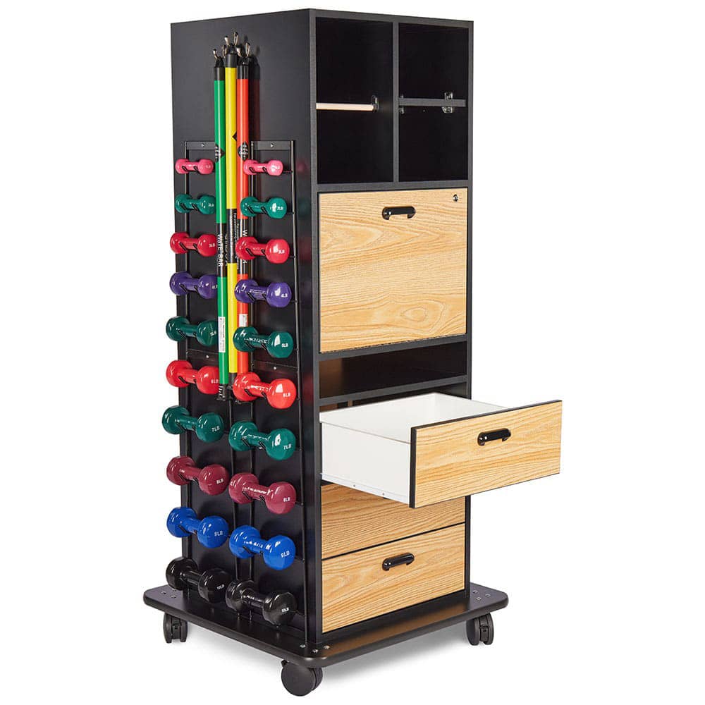 Hausmann Multi-Purpose Weight Mega-Rack with Drawer Storage and Drop Down Work Counter | QuinceMedical.com