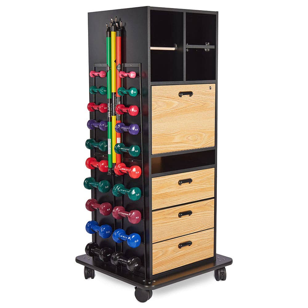 Hausmann Multi-Purpose Weight Mega-Rack with Drawer Storage and Drop Down Work Counter | QuinceMedical.com