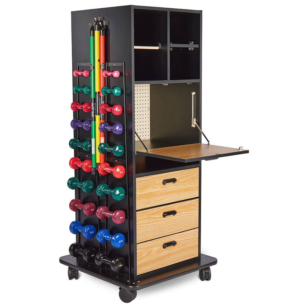 Hausmann Multi-Purpose Weight Mega-Rack with Drawer Storage and Drop Down Work Counter | QuinceMedical.com