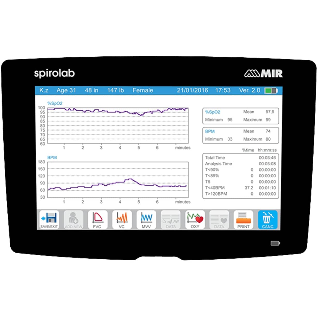 MIR  Spirolab Spirometer Desktop with 7" Screen | QuinceMedical.com