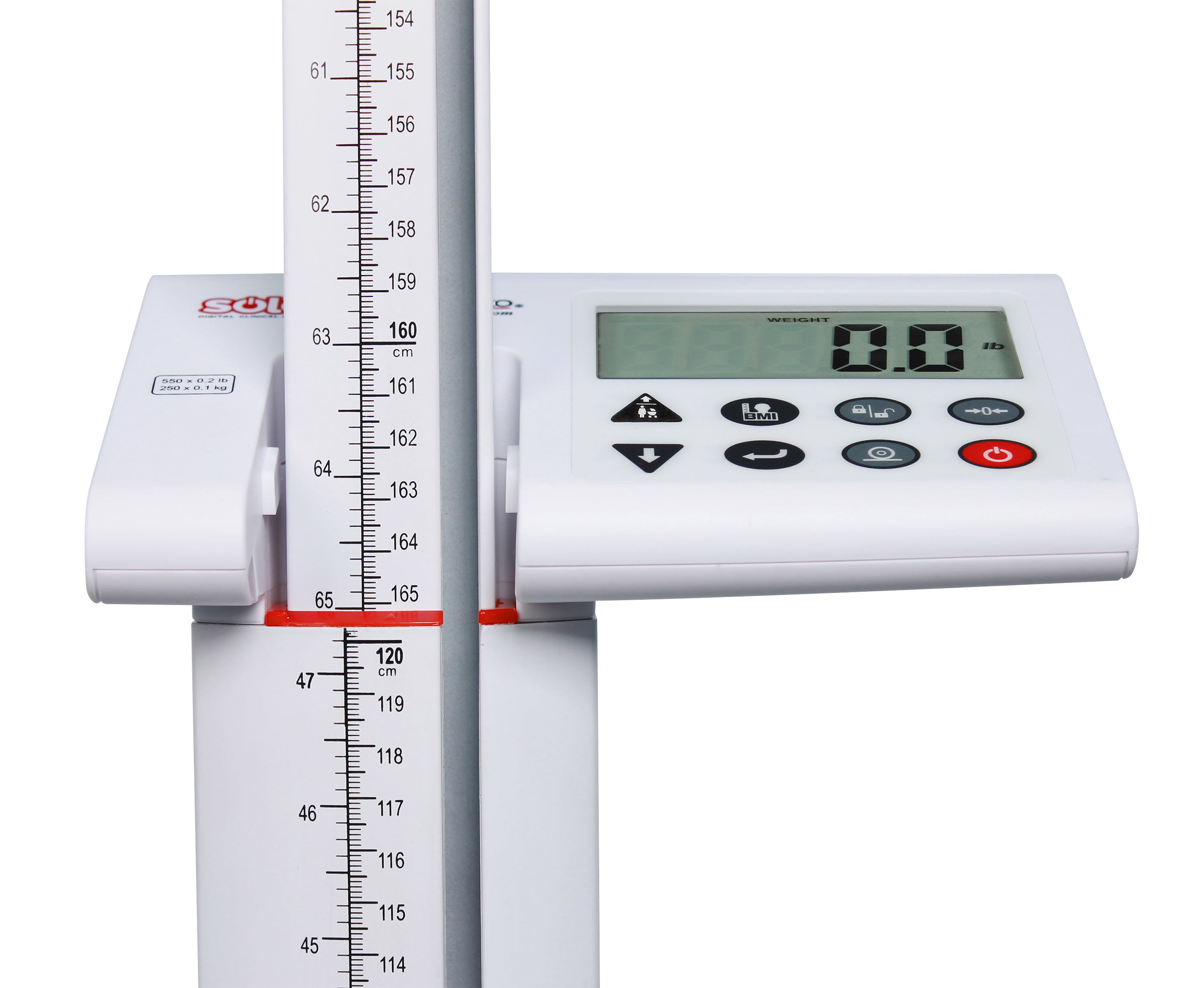 Solo Digital Clinical Scale, Mechanical Height Rod, 550 lb x 0.2 lb / 250 kg x 0.1 kg