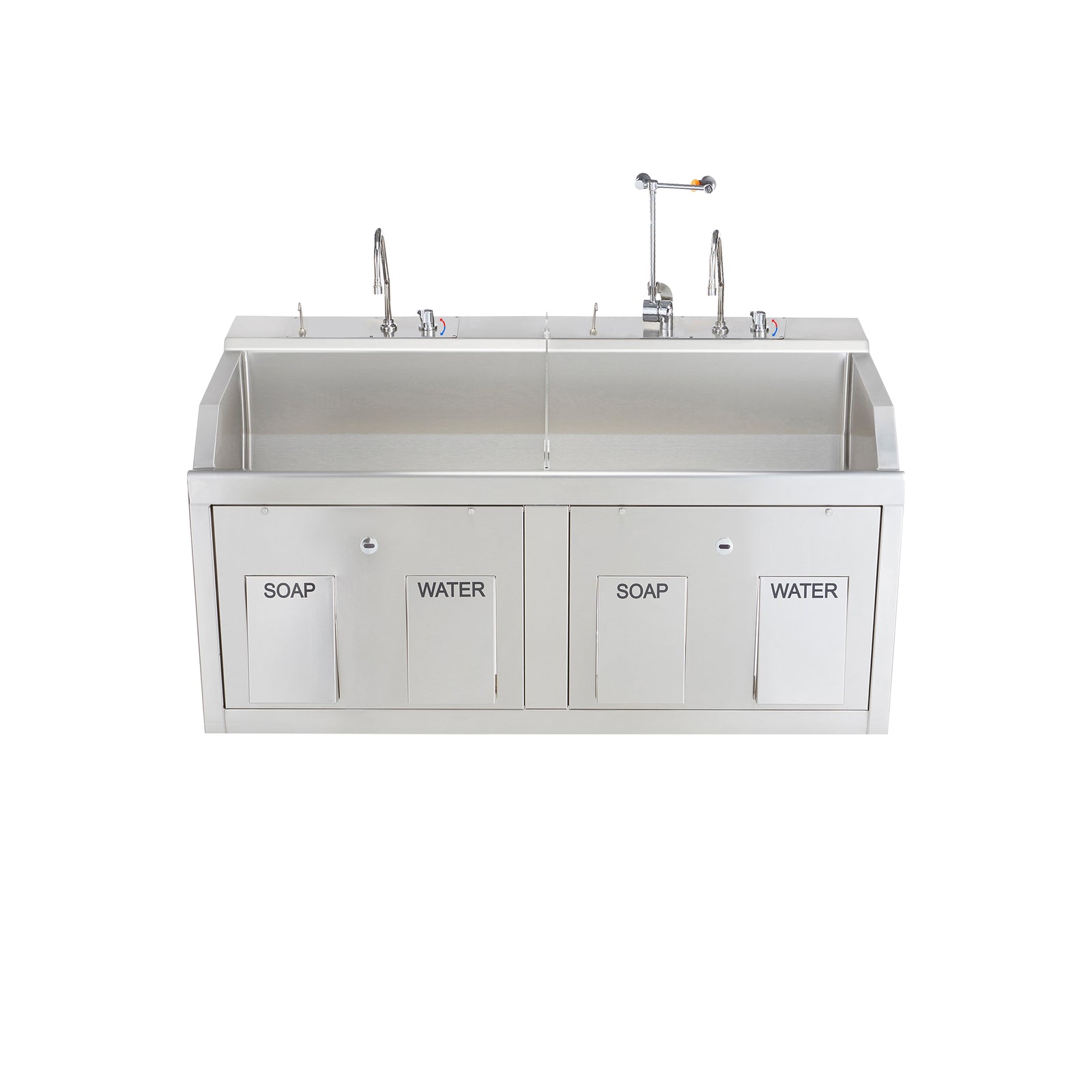 Blickman 9882SSPED Lodi Double Station Surgical Scrub Sink, Pedestal, with Eyewash & Digital Timer | QuinceMedical.com