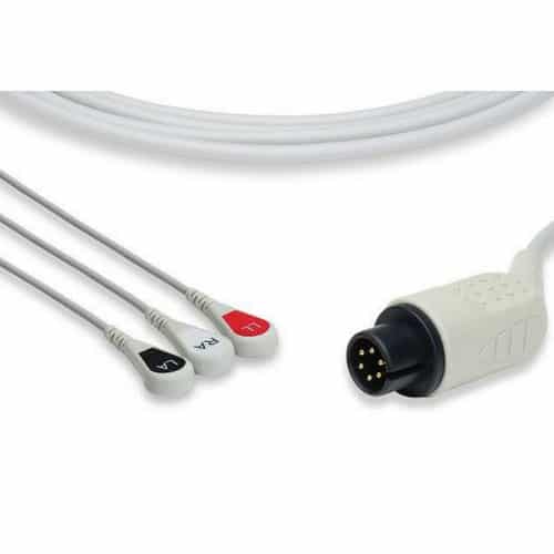 AAMI Compatible Direct-Connect ECG Cable – 3 Leads Snap